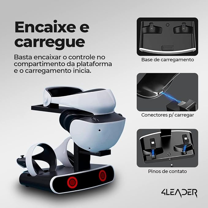 Base de Carregamento para Controles Playstation PS VR2 do PS5 com Suporte para Óculos de Realidade Aumentada 4Leader