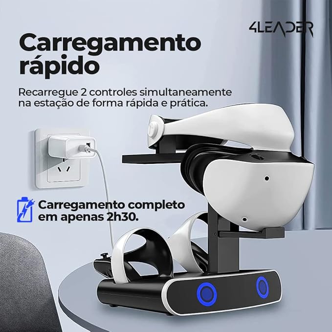 Base de Carregamento para Controles Playstation PS VR2 do PS5 com Suporte para Óculos de Realidade Aumentada 4Leader
