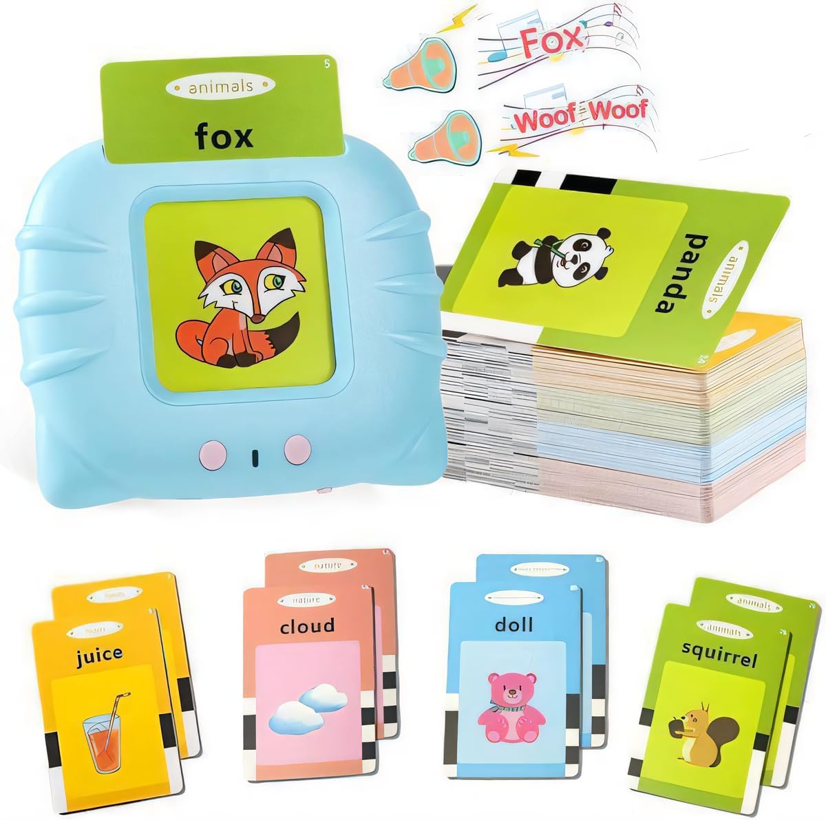 Brinquedo Educativo Infantil com Leitor de Cartões em Inglês 4Leader | 112 Cartões com 224 Palavras (Azul)