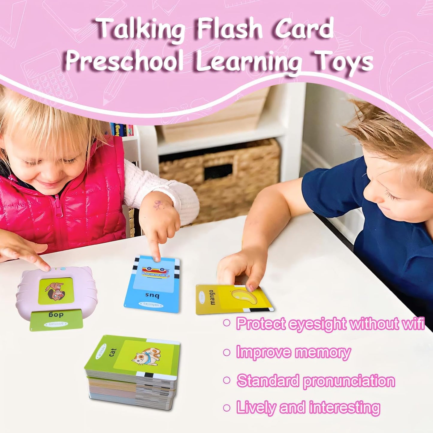Brinquedo Educativo Infantil com Leitor de Cartões em Inglês 4Leader | 112 Cartões com 224 Palavras (Azul)
