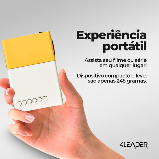 Mini Projetor Portatil LED - Full HD 1080p, 5000 Lumens, Tela de 200 polegadas, Conexão HDMI, USB, VGA, Áudio 3,5mm, Projetor para IOS, Android, Windows - 4Leader Branco