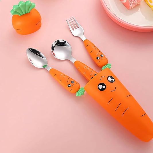 Kit Talheres Infantil com Desenho de Cenoura 4Leader