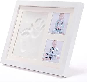 Quadro de Impressão de Pegada e Mãozinha do Bebê 4Leader | Kit com Argila Branca | Moldura de Madeira DIY | Memória Preciosa do Recém-Nascido | Montagem em Parede ou Suporte de Mesa