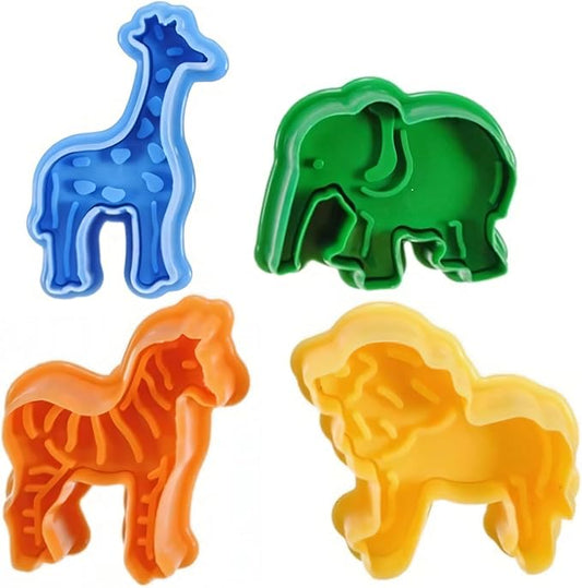 Conjunto de Carimbos de Biscoito 4Leader - 4un de Moldes Divertidos para Bolachas, Massinhas de Modelar e Mais - Girafa, Zebra, Leão, Elefante - Ideal para Brincadeiras e Aprendizados na Cozinha