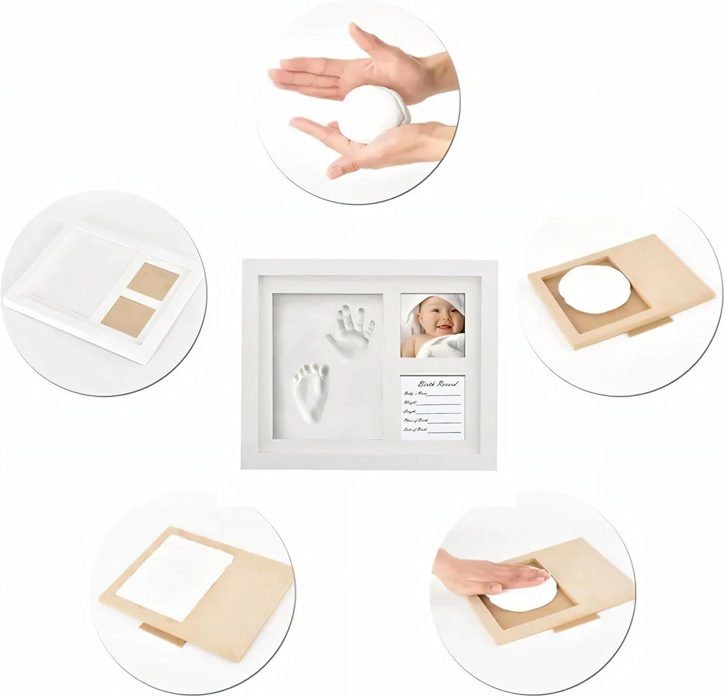 Quadro de Impressão de Pegada e Mãozinha do Bebê 4Leader | Kit com Argila Branca | Moldura de Madeira DIY | Memória Preciosa do Recém-Nascido | Montagem em Parede ou Suporte de Mesa