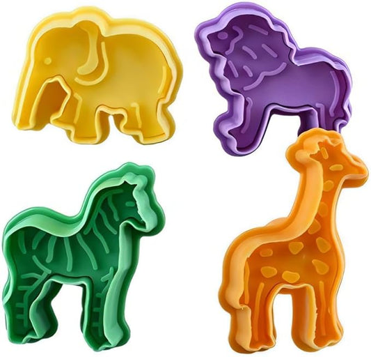 Conjunto de Carimbos de Biscoito 4Leader - 4un de Moldes Divertidos para Bolachas, Massinhas de Modelar e Mais - Girafa, Zebra, Leão, Elefante - Ideal para Brincadeiras e Aprendizados na Cozinha