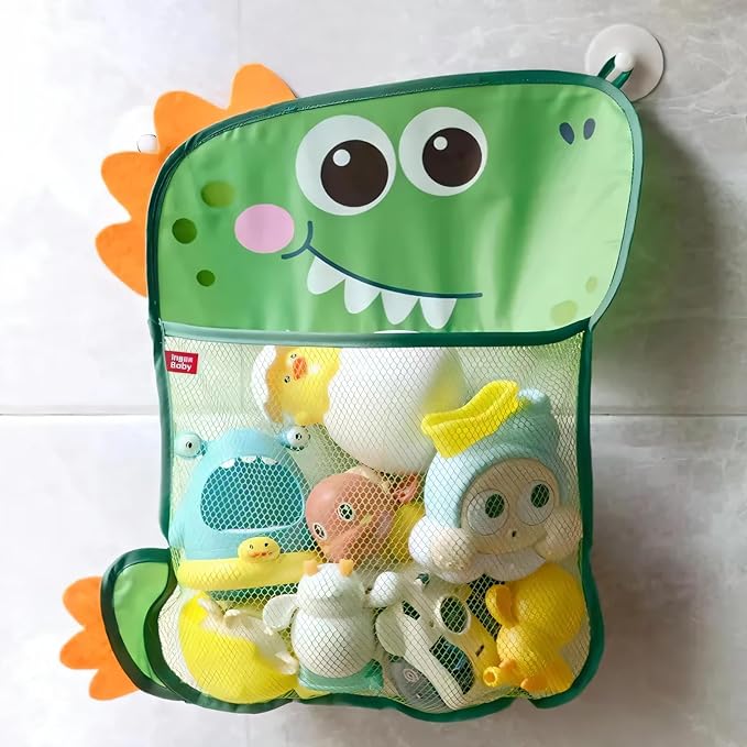 Organizador de Brinquedos de Banho 4Leader - Bolsa de Rede para Brinquedos Pendurada, Design de Dinossauro - Mantenha o Banho do seu Bebê Organizado e Divertido!