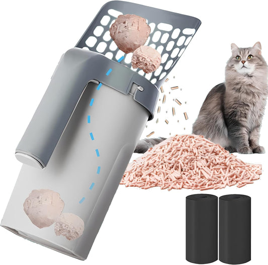 Pá Coletora de Fezes para Gatos 4Leader- Pá para Limpeza de Caixa de Areia com Saco de Lixo já Acoplado: Praticidade na Hora da Limpeza Garantindo a Alegria e o Bem-Estar do seu Pet
