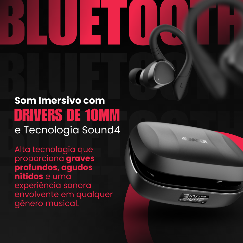Fone Bluetooth Sem Fio 4Leader – Esportivo, À Prova D’água, Grave Potente, 20h Bateria, Microfone, Fone de Ouvido para Academia e Treino, Garantia Brasil