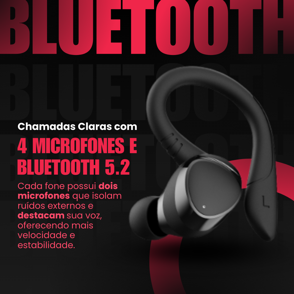 Fone Bluetooth Sem Fio 4Leader – Esportivo, À Prova D’água, Grave Potente, 20h Bateria, Microfone, Fone de Ouvido para Academia e Treino, Garantia Brasil