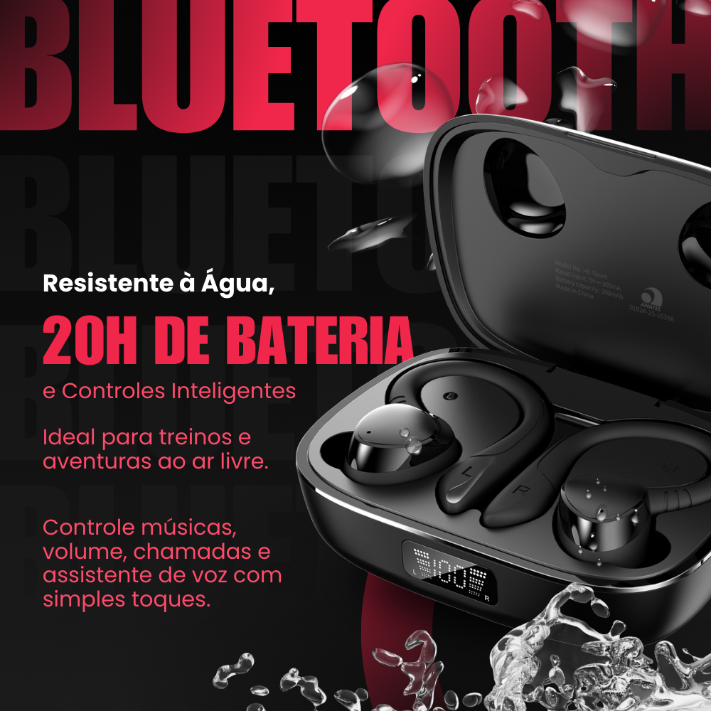 Fone Bluetooth Sem Fio 4Leader – Esportivo, À Prova D’água, Grave Potente, 20h Bateria, Microfone, Fone de Ouvido para Academia e Treino, Garantia Brasil