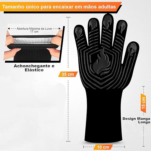 Luvas para Churrasco com Proteção Térmica - 800 °C (Preto)