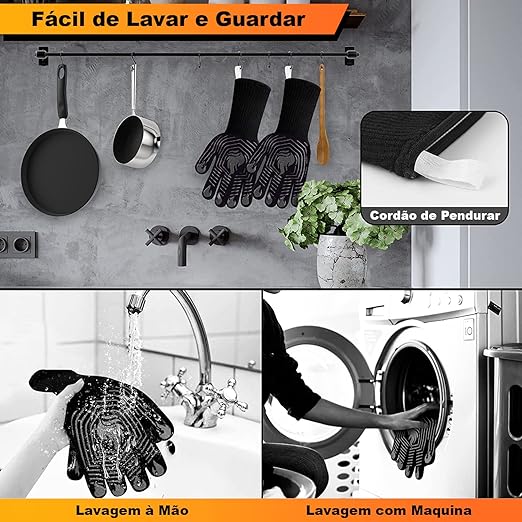 Luvas para Churrasco com Proteção Térmica - 800 °C (Preto)