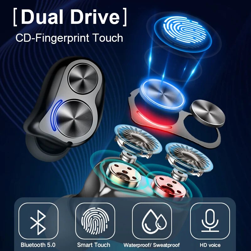 Tws fones de ouvido sem fio bluetooth 4 alto falantes graves pesados fone estéreo alta fidelidade à prova dwaterproof água esporte earbud com microfone chamada hd